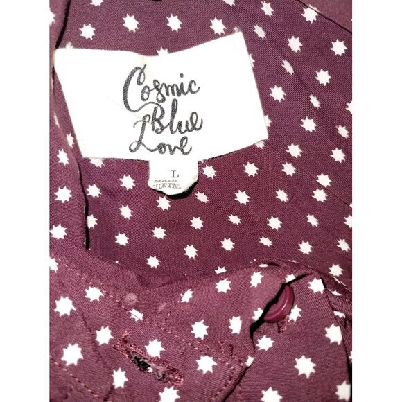 Cosmic Blue Love Womens Popover Top Size M Maroon White Polka Dot Tunic - Picture 8 of 8